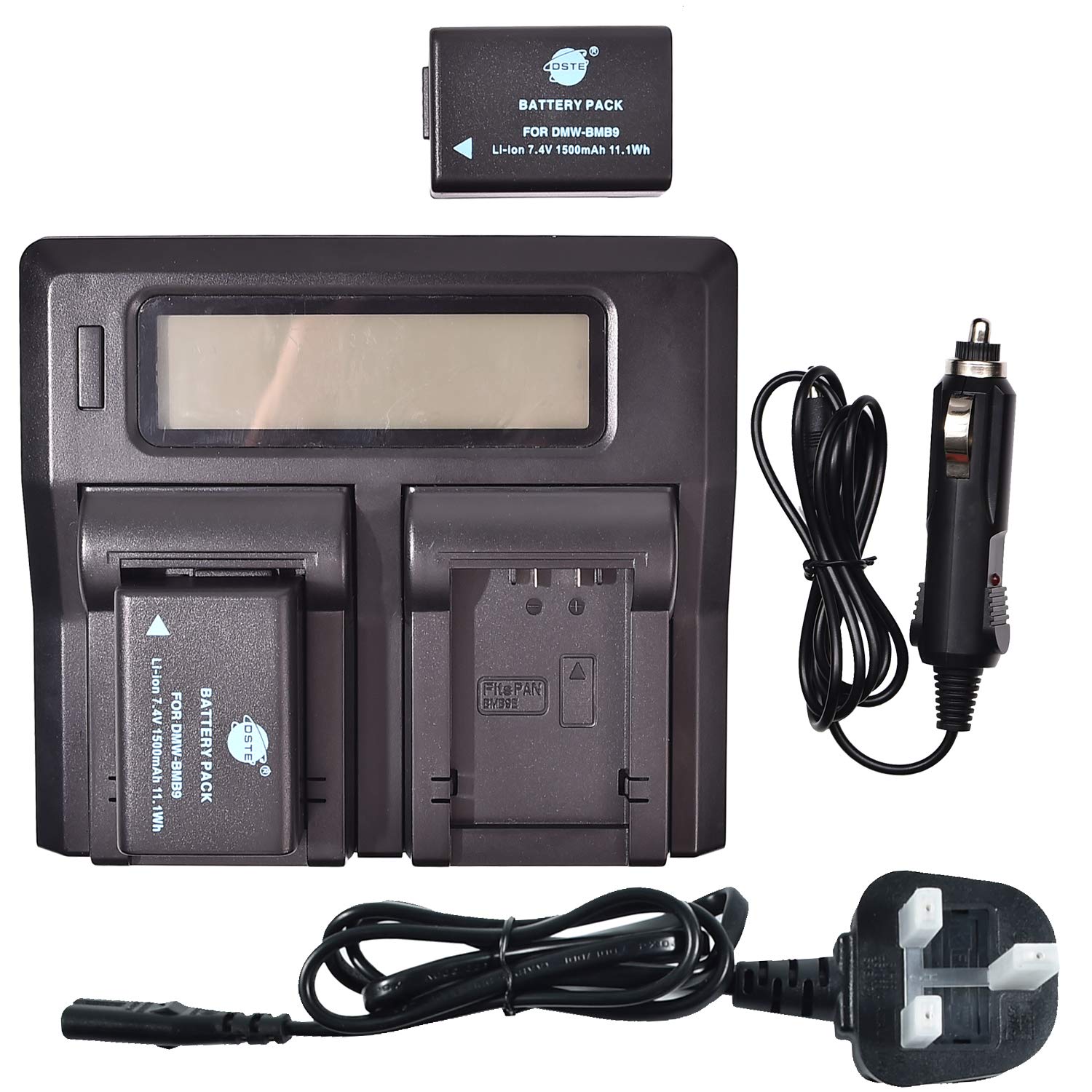 DMW-BMB9 DSTE Replacement Battery (2-Pack) and Rapid LCD Dual Charger Compatible for Panasonic Lumix DMC-FZ45 DMC-FZ47 DMC-FZ48 DMC-FZ72 DMC-FZ100 DMC-FZ150 V-Lux2 V-Lux3 Camera as Leica BP-DC9