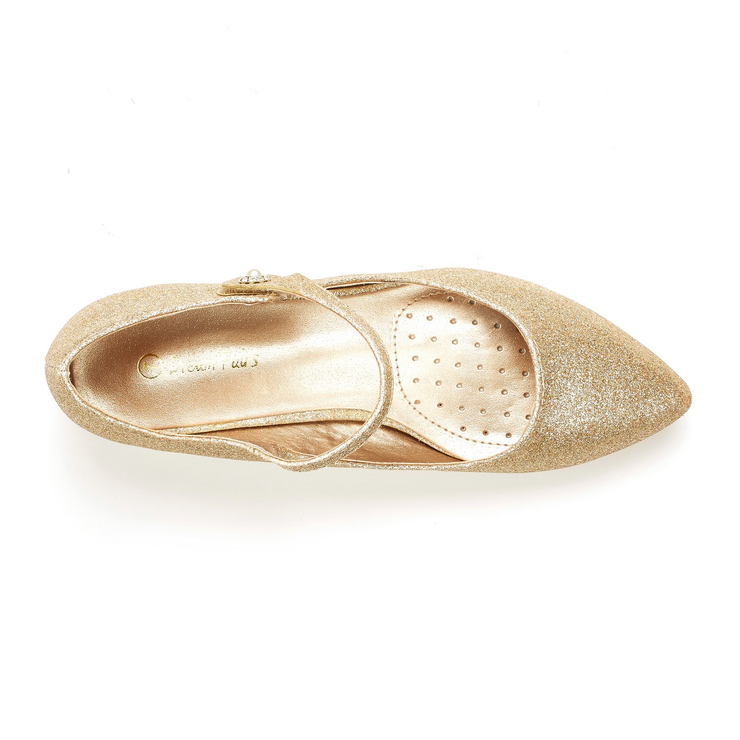 DREAM PAIRS Women's Sole_Silky Gold/Glitter Fashion Low Stacked Ankle Straps Flats Shoes Size 10 M US - Image 4