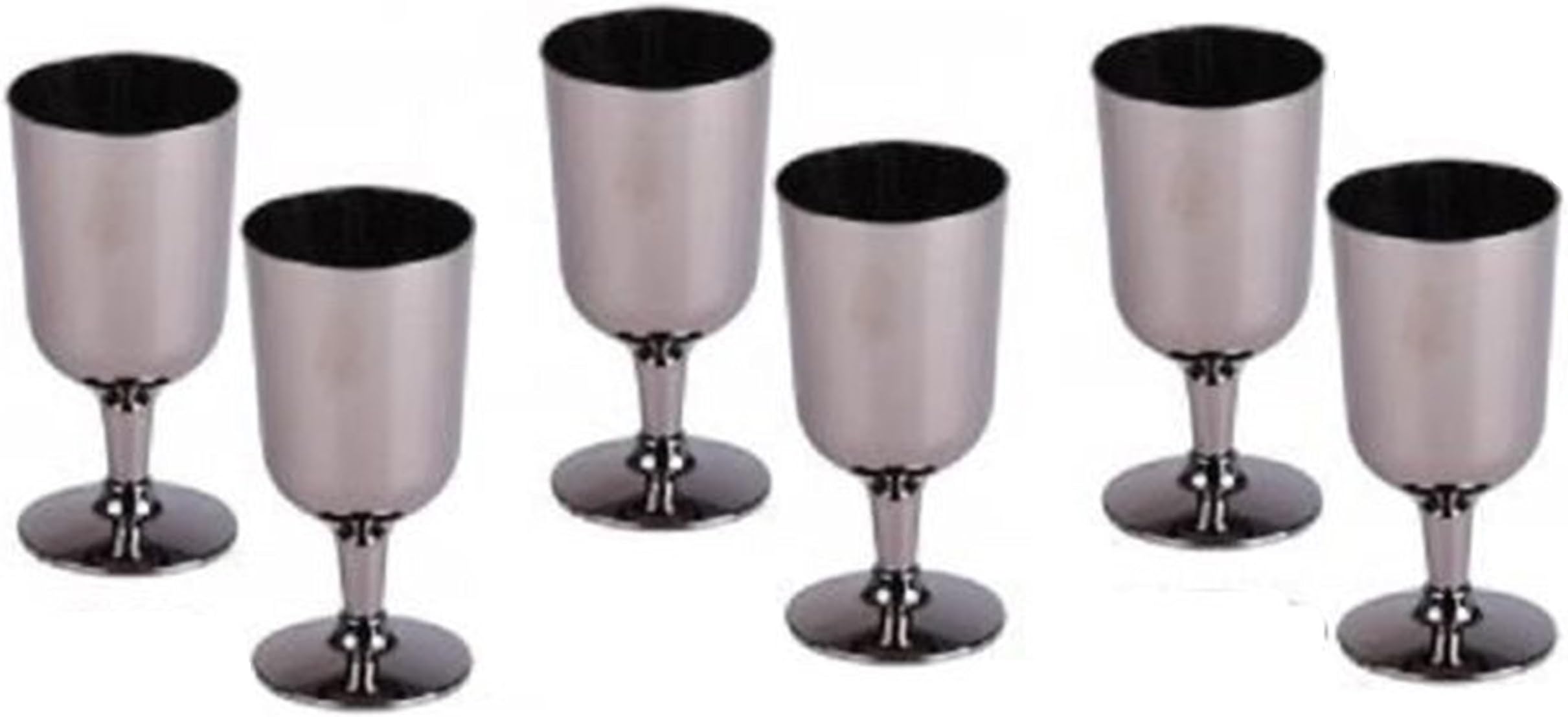 6 Plastic Silver Look Wine Glasses Reusable or Disposable Party Cups