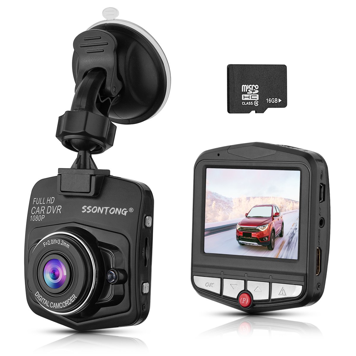 Dash Cam,Ssontong Mini Car Dashboard Camera, Full HD 1080P 2.31" Screen 140 Degree Wide Angle Lens Vehicle On-Dash Video Recorder with G-Sensor,Parking Monitoring,Recording and 16GB SD Card Included