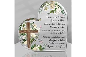 Shellwei Spanish Christmas Christian Gifts for Her Religious Inspirational Acrylic Gift with Bible Verse Heart Christian Desk Decor Women Christmas Grandma Birthday Scripture Gift(Fresh)
