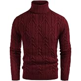 GRACE KARIN Mens Turtleneck Sweaters Cable Knit Twisted Pullover | Soft Stretch Cable Knit, Thermal Turtle Neck, Textured, Slim Fit, Heavyweight, Fall Winter, Casual Business, Outdoor, Daily