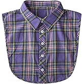 Komkommax Women's Purple Plaid Detachable Collar Half Shirt Blouse Dickey Collar