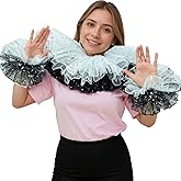 Auroeyfairy Clown Collar Victorian Ruffle Collar Renaissance Wrist Cuffs Set Elizabethan Layered Neck Ruffle