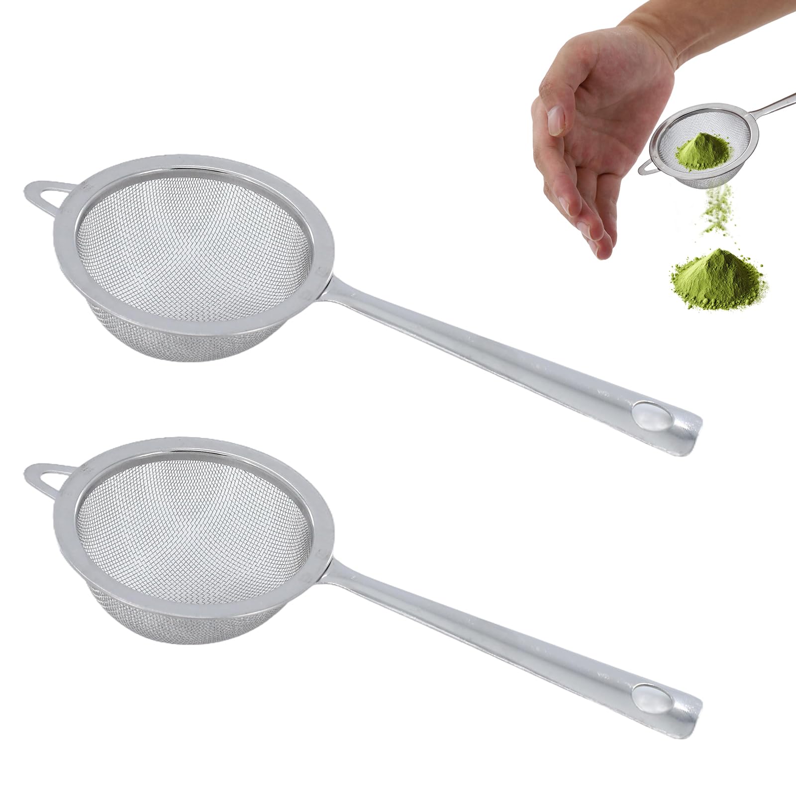 Photo 1 of 2 Pcs Matcha Sifter, Stainless Steel Matcha Sieve Hand Small Mini Tea Strainer Fine Mesh, Eliminate Clumps In Matcha Green Tea Powder