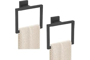 JOPOFI 2-Piece Towel Ring,Hand Towel Holder - Thicken SUS 304 Stainless Steel Hand Towel Holder for Bathroom, Square Modern Design Hand Towel Ring, Contemporary Hand Towel Bar - Matte Black