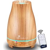 Diffuserlove Essential Oil Diffusers 200ML Diffuser Remote Control Aromatherapy Diffuser with 7 Color Lights, Auto Shut-Off for Bedroom Office Kitchen (Yellow Wood Grain)