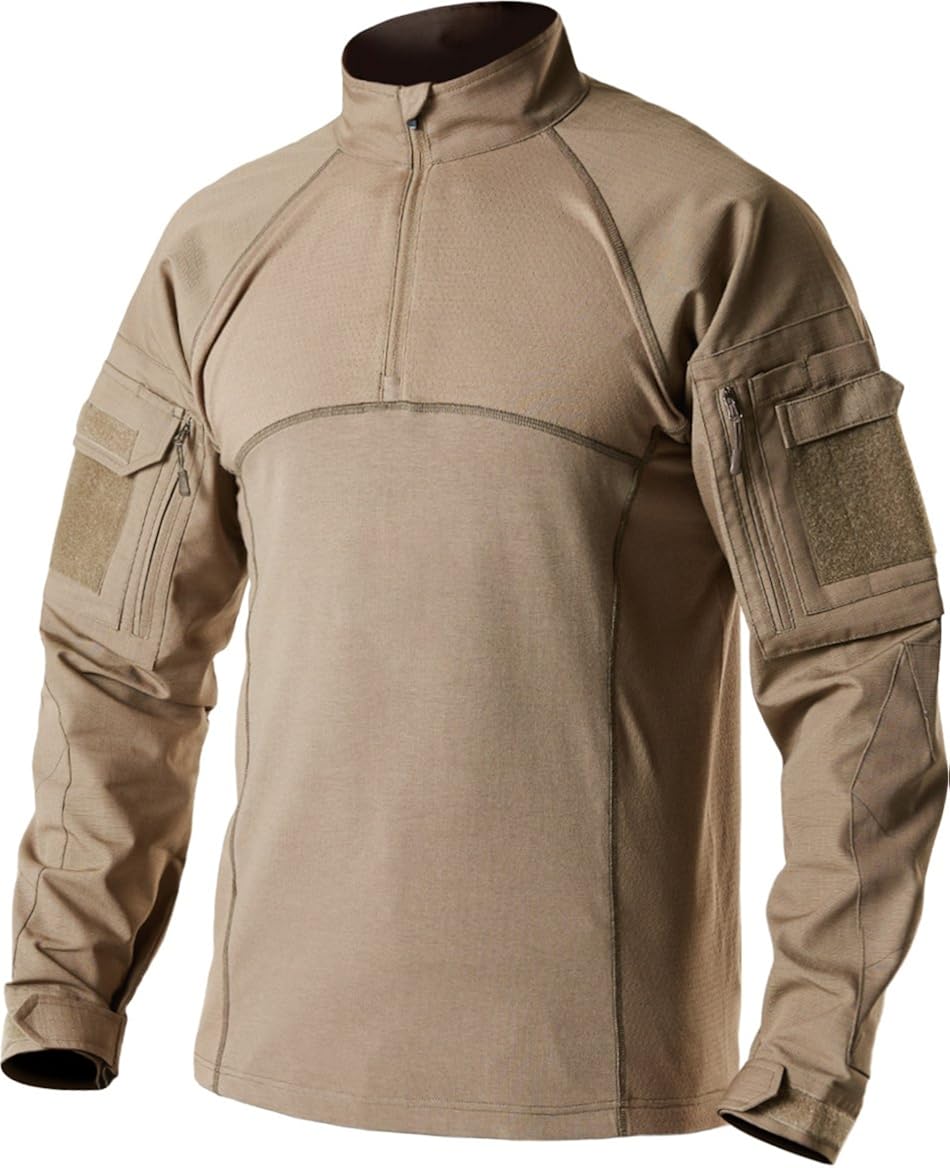 CQR Men's Combat Shirt Tactical 1/4 Zip Assault Long Sleeve Military BDU Shirts Camo EDC Top: Clothing