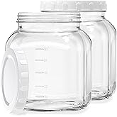 Folinstall 2 Pack 0.8 Gallon Glass Jar With Lid, 102 Oz Wide Mouth Mason Jars, Clear Glass Storage Jars With 2 Scale Marks, Canning Jars For Pickling, Rice, Sugar, Flour, Pasta