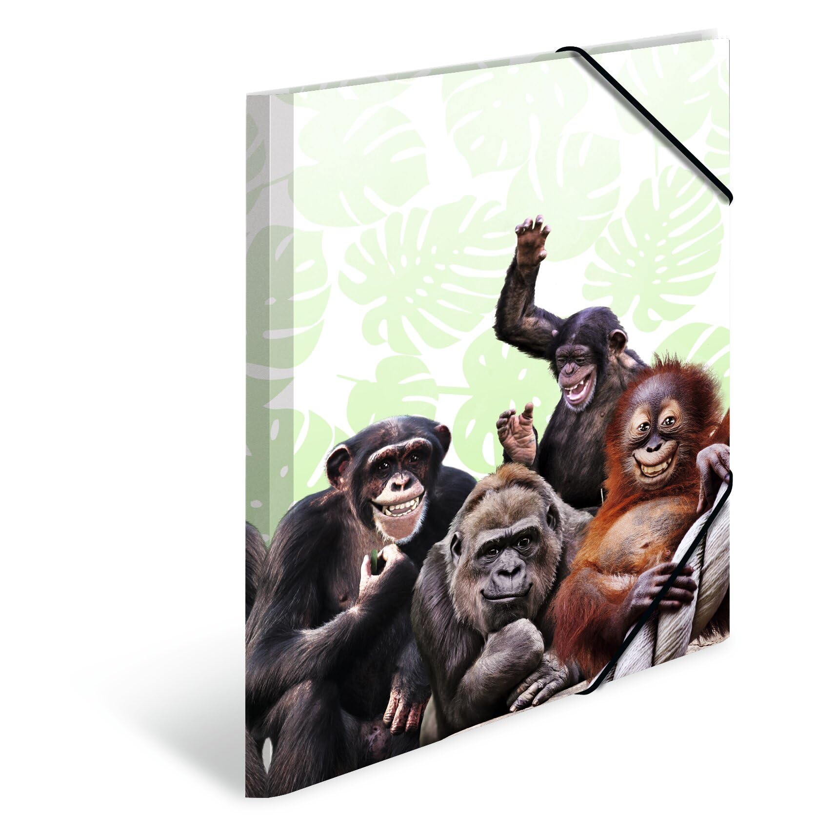 HERMA Portfolio Folder A3 Monkey, Children's Plastic Corner Folder with Animal Motif, Elastic Band, Inner Flaps and Inner Print for Boys and Girls
