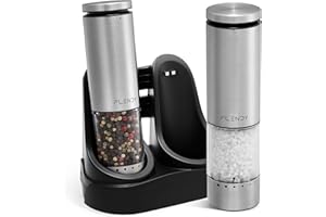 Flendy Electric Salt and Pepper Grinder Set Rechargeable, Automatic Salt and Pepper Grinder Set with Oversized Top Button, Stainless Steel Electric Salt and Pepper Shakers Set