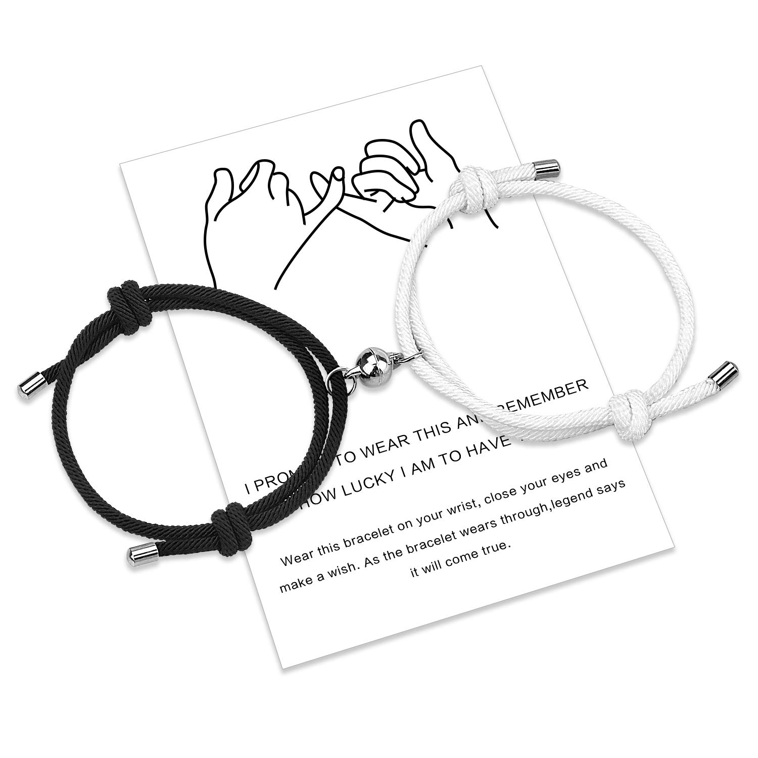 free-space Magnetic Couples Bracelet Set Mutual Attraction Handmade Rope for 2 Braided Matching Bracelets Vows of Eternal Love Jewellery Gift for Women Men (Black-White)