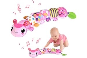 YEGEER Baby Toys for 0-3-6-9-12 Months, Infant Stuffed Animal, Multi-Sensory Plush Toys, Tummy Time Musical Caterpillar Toy for Newborn, Soft Toys with Crinkle, Rattle and Textures, Birthday Gift for Girls