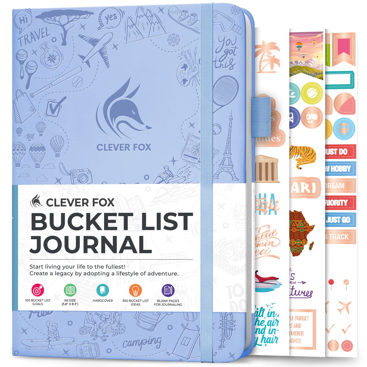 Clever Fox Bucket List Journal – Inspirational Book for Memories & Adventures – Motivational Bucket List Notebook for Couples, A5 (Light Blue)