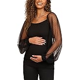 Bhome Women's Maternity Mesh Long Lantern Sleeve Shirts Cute Swiss Dot Blouses Trendy Casual Fall Pregnant Tops