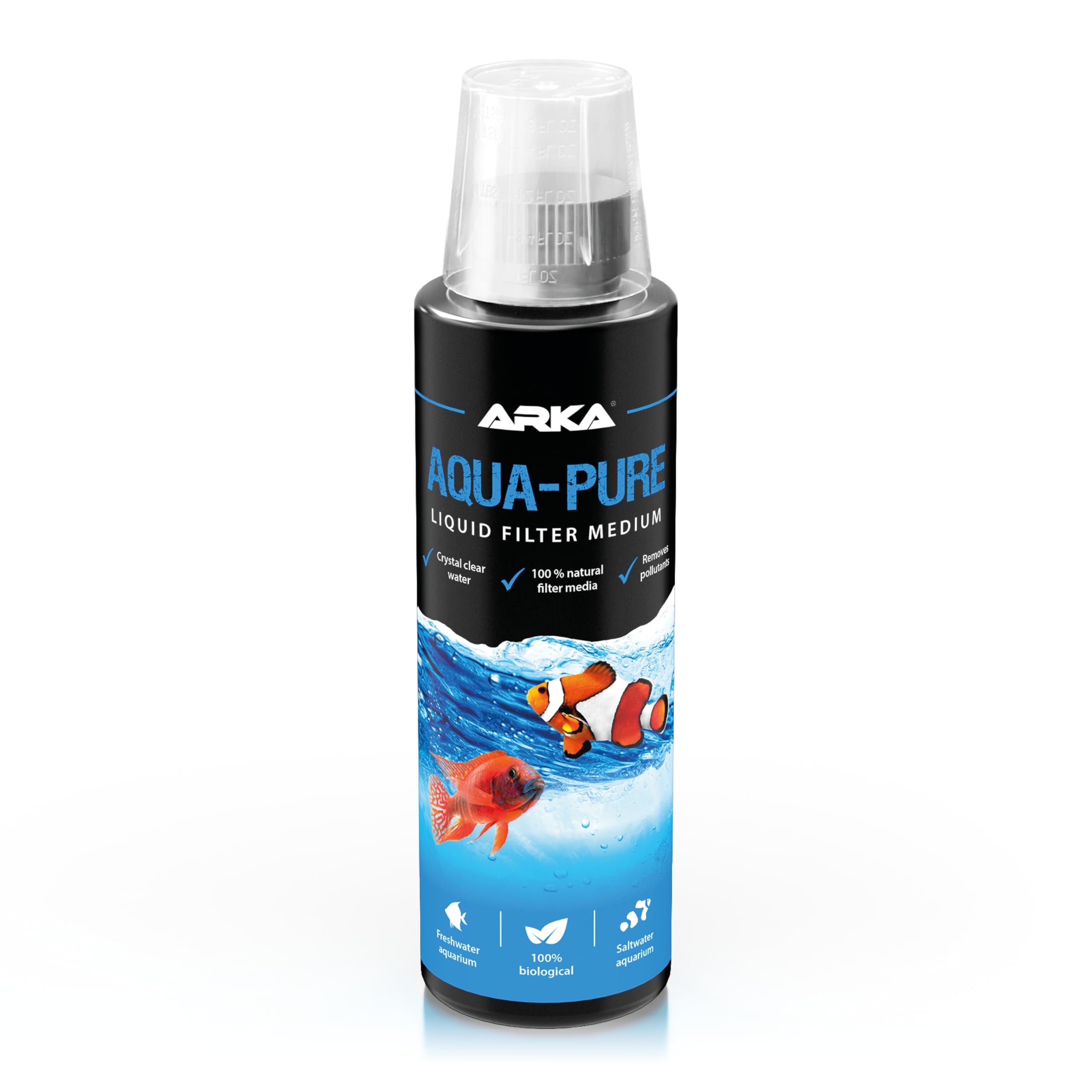 Aquarium water clarifier – ARKA Aqua-Pure 236 ml – clears cloudy water & removes particles – 100% biological with filter bacteria – plant safe – for freshwater & marine tanks – for healthy water