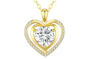 HOARITIK Heart Pendant Gold Necklace for Women Moissanite Lab-Created Gem I Love You Wedding Anniversary Birthday Christmas Valentine Engagements Mothers Day Jewelry for Wife Her Girlfriend Mom Daughter
