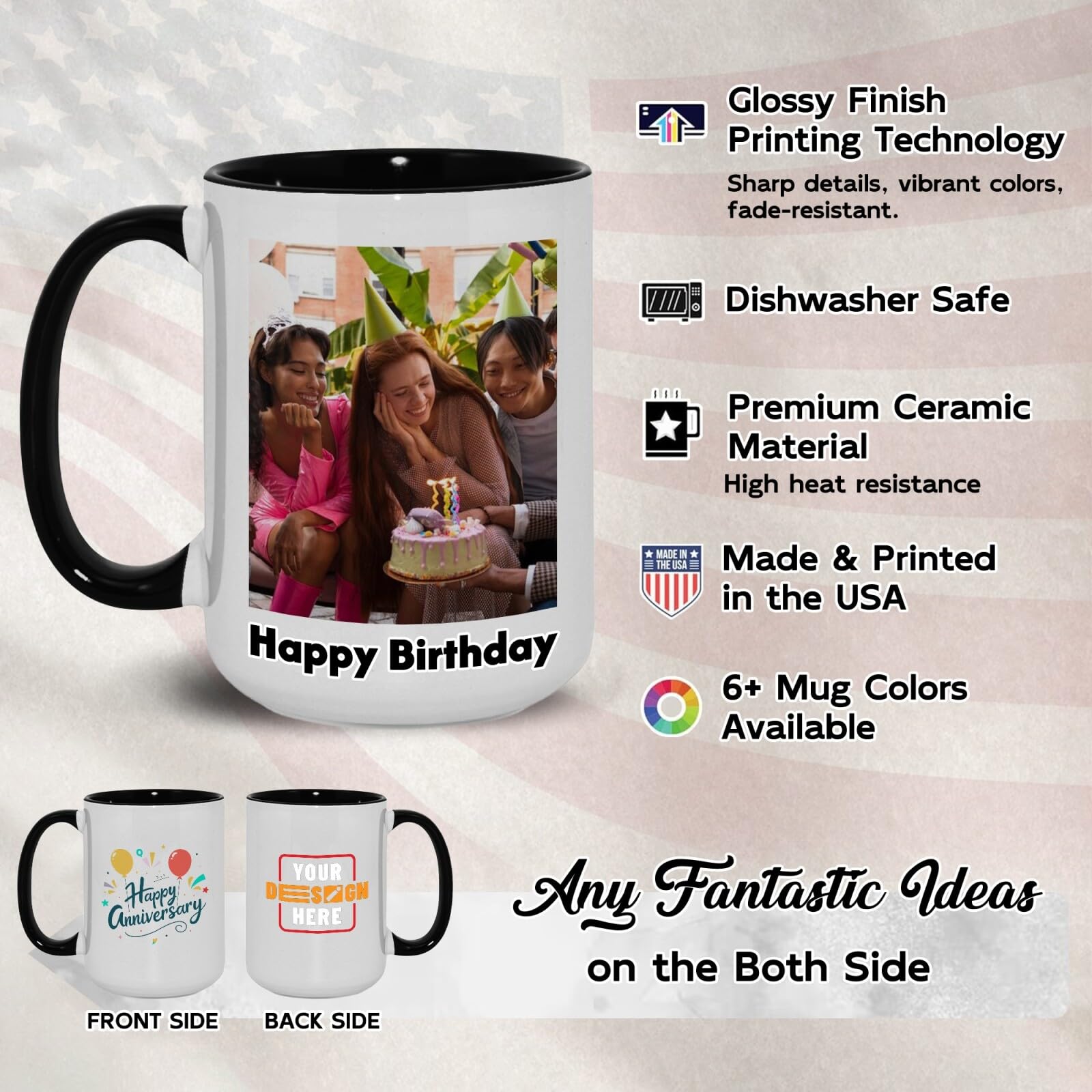 Polinxia Ship Next Day Custom Mug Design Your Own Photo Text Personalized Picture Gifts for Women Men Customized Gift Idea Personalized Coffee Mugs 11oz Black Handle