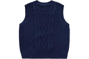 SEAUR Toddler Kids Sweater Vest V Neck Cable Knit Argyle Sweater Vest Boys Girls Sleeveless Uniform School Pullover Knitwear