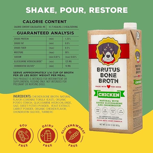 BRUTUS BONE BROTH LIQUID FOR DOGS | ALL NATURAL | MADE IN USA | GLUCOSAMINE & CHONDROITIN FOR HEALTHY JOINTS | HUMAN GRADE INGREDIENTS | HYDRATING DOG FOOD TOPPER, GRAVY & TREAT (PORK)
