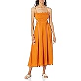 Moon River Womens Square Neck Sleeveless Shirred Scalloped Midi DressDress