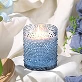 DEVI 14oz Large Blue Glass Candle Jars for Making Candles (6 Pack), 3 Wick Candle Jars with Bamboo Lids & Labels, Bulk Empty Storage Containers, Candle Tins Making Supplies, Blue Table Decor