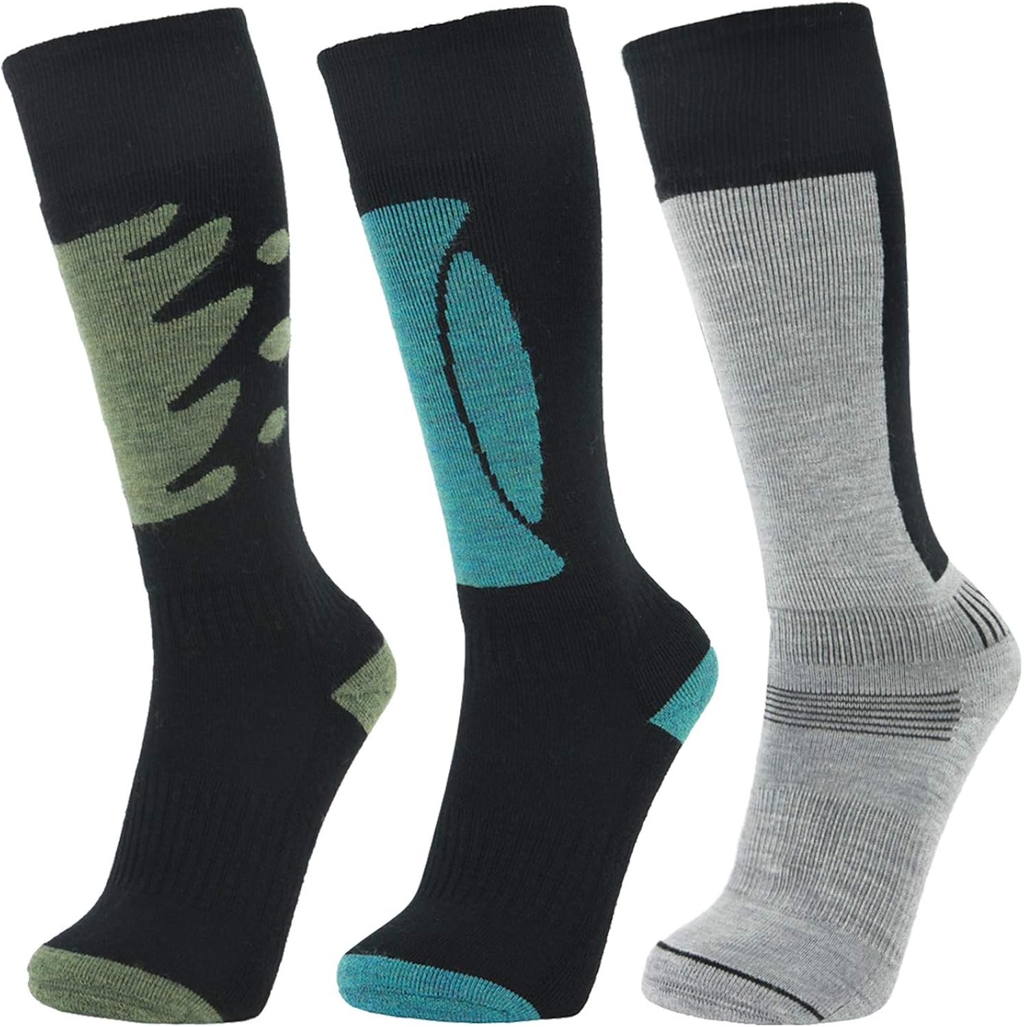 LIN 67% Merino Wool Ski Socks-Thermal Warm Knee High Cushioned Socks for Hiking Outdoor Snow Skiing Snowboard Sports : Clothing