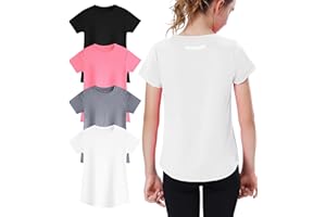 EXARUS 4 Pack Girls Athletic Shirts Quick Dry Shirts Short Sleeve T Shirts Tee Workout Activewear Tops for Tween