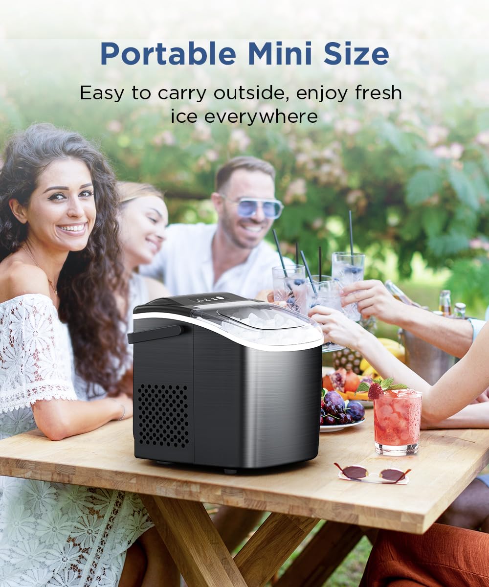 COWSAR Ice Maker Countertop, Stainless Steel Portable Ice Maker Machine with Self-Cleaning, 26.5lbs/24Hrs, 6 Mins/9 Pcs Bullet Ice, Perfectly for Home Use, Gift