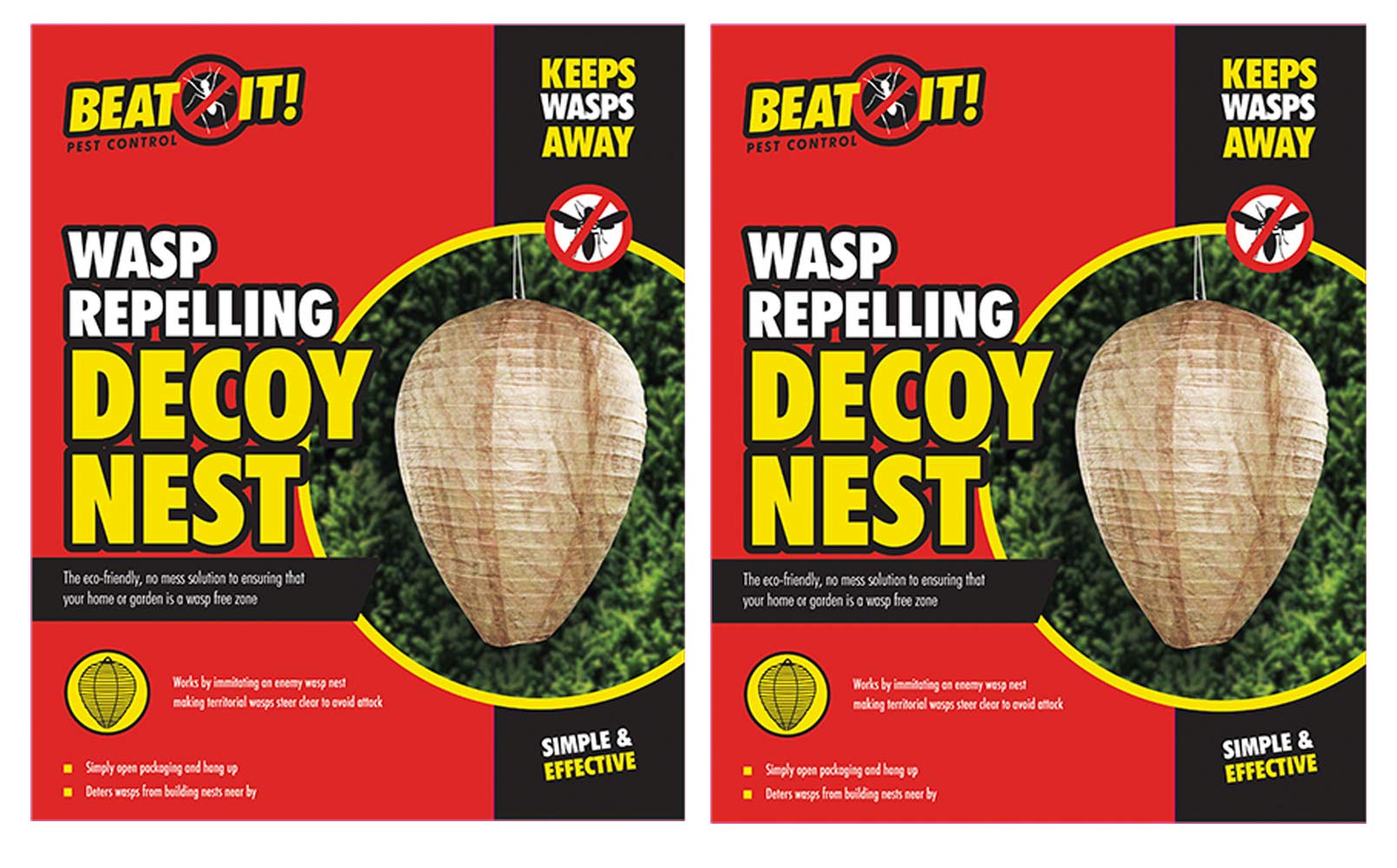 BEAT IT Set of 2 Wasp Repelling Decoy Nests Paper Hanging Deterrent Territorial Insect Protection