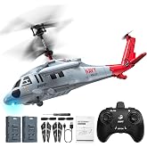 DEERC Black Hawk RC Helicopter,2.4GHz Remote Control Helicopter with 2 Batteries,26 Mins Flight,Indoor Helicopter Toy for Kids Adults,One-Key Take off,LED Light,Altitude Hold,Flying Gift for Boys 8-12