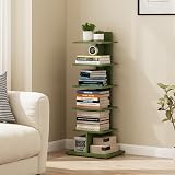 TUTOTAK Bookshelf, 6-Tier Bookcase, Narrow Spine Book Shelf for Small Space, Corner Standing Shelf for Living Room, Office, Study, Entryway, Olive Green BS06BOG016