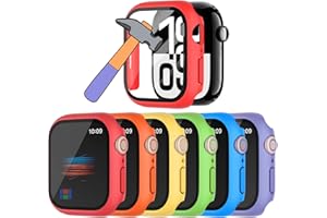 HANKN 6 Pack Hard Case for Apple Watch Series 11 10 46mm Tempered Glass Screen Protector Case, Full Protective Cover Ultra-thin Shockproof Iwatch Bumper (Red+Orange+Yellow+Green+Blue+Purple, 46mm)