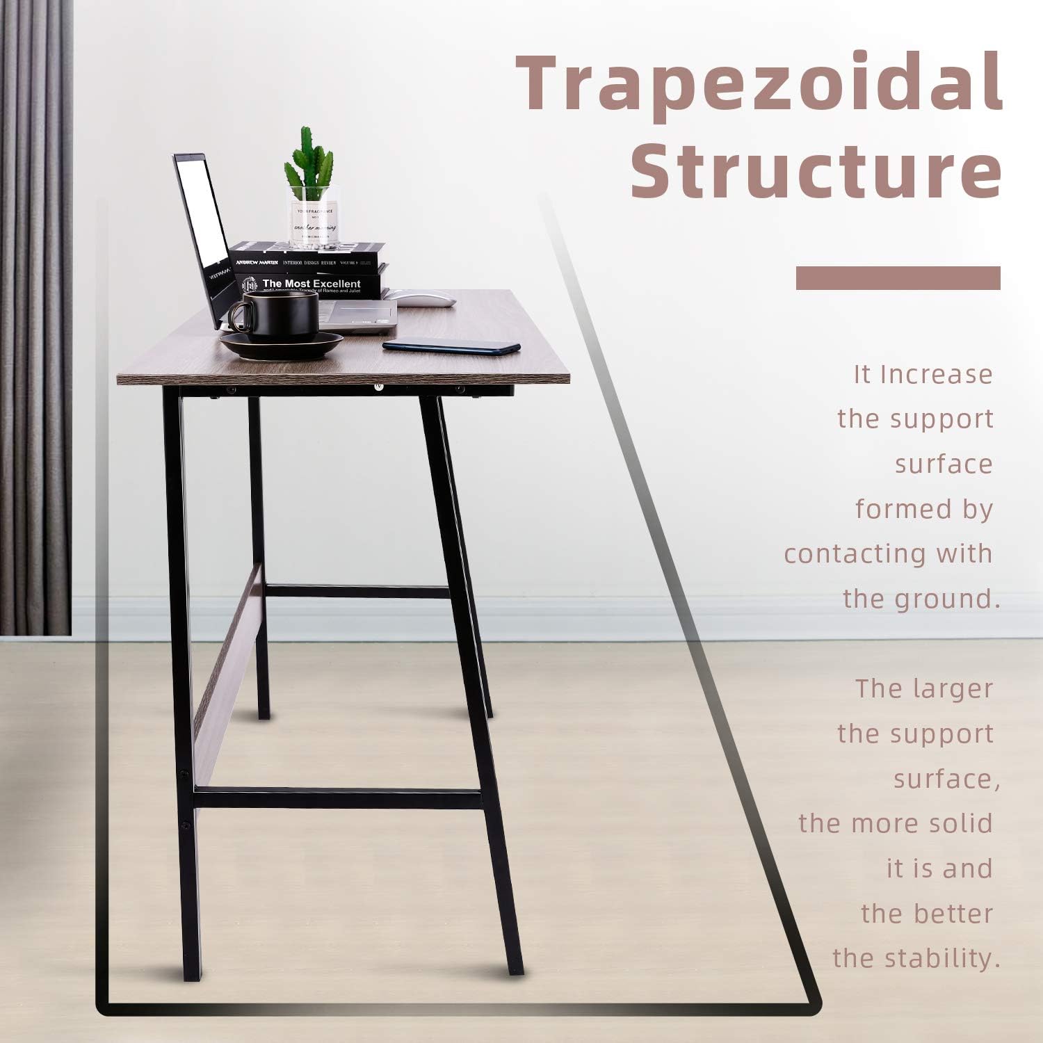 Viewee Laptop Study Table 39" Computer Writing Desk, Home Office Desk with Wood Block Support, Trapezoidal Structure Modern Student Desk, Brown (Gift: Table Edge Protectors): Kitchen & Dining