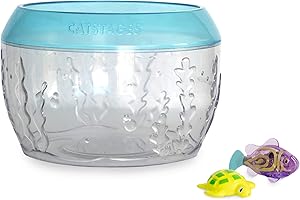 Catstages Meow-smerizing Fish Bowl for Cats with Two Water Cat Toys, Electronic Swimming Fish and Floating Turtle Included, Blue