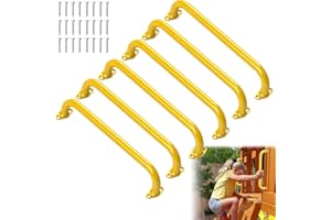 SUNSHINE FARMRE 17.3 Inch Safety Playground Handles Metal Kids Indoor Outdoor Climbing Monkey Bars Swing Set Accessories Grab Handle Playset Hand Grips for Playhouse, Treehouse, Jungle Gym (Yellow, 6 Pack)