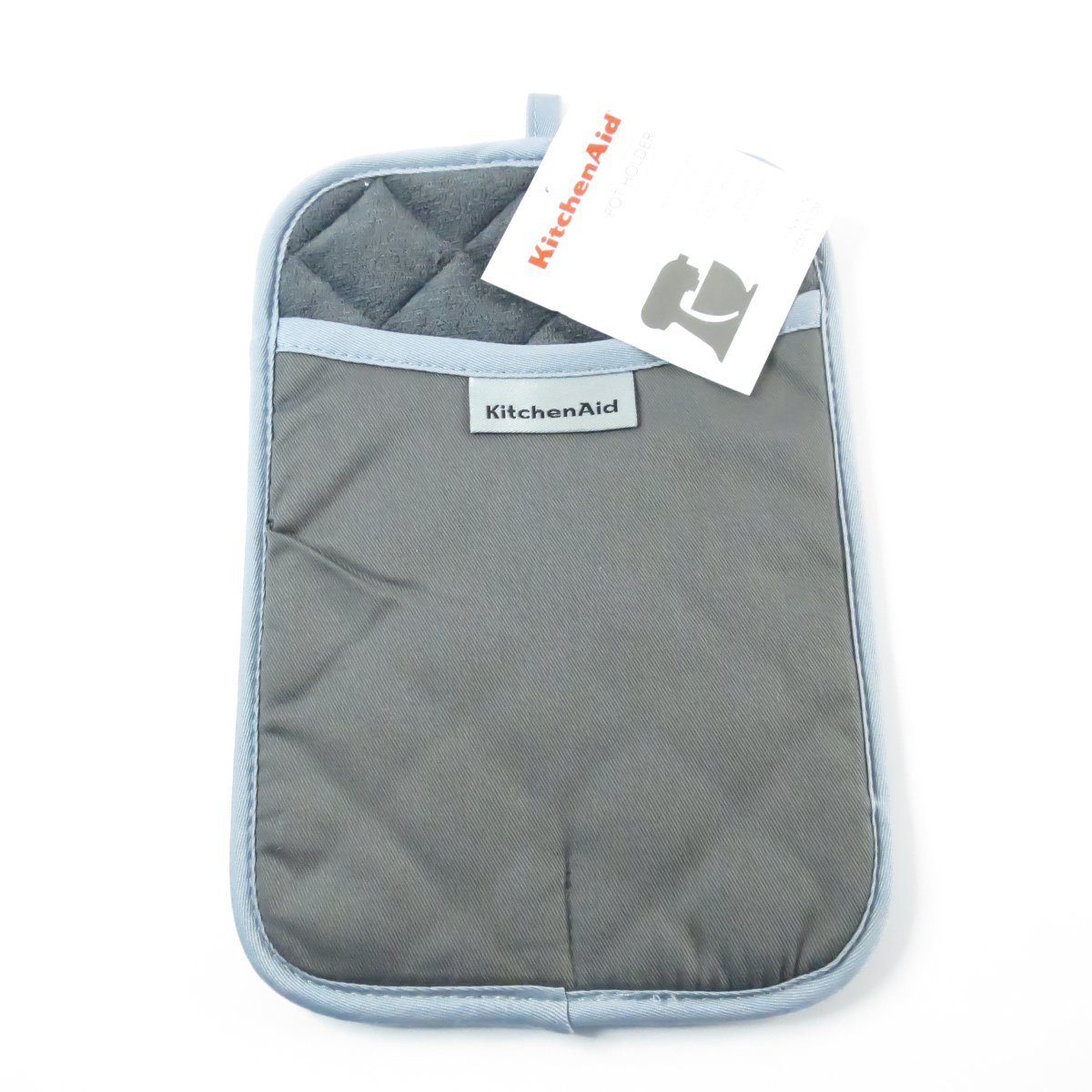 KitchenAid Cotton Pot Holder, Microfiber Lined, Printed Grid Silicone Grips (Charcoal)
