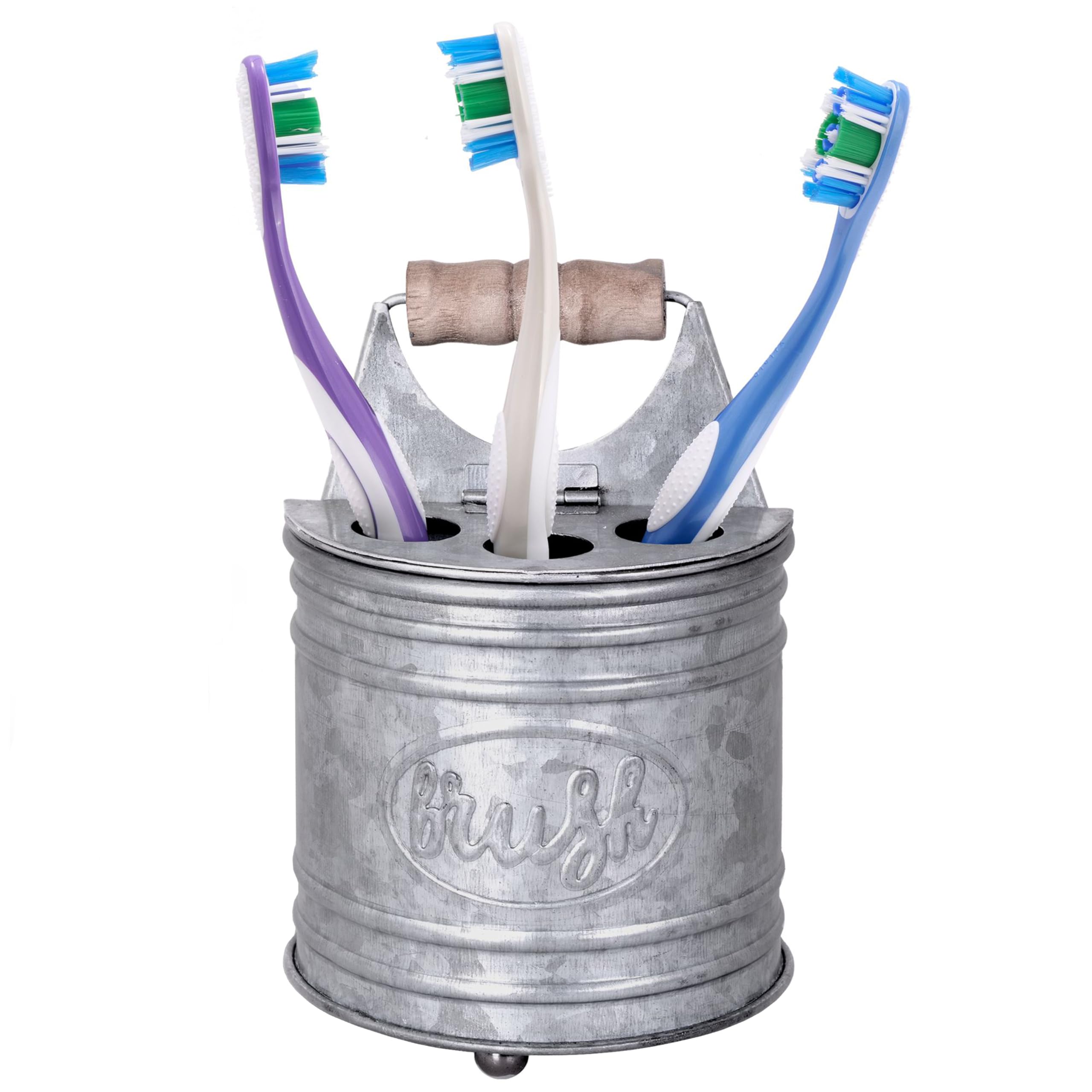 Autumn Alley Farmhouse Toothbrush Holders for Bathrooms - Rustic Galvanized Tooth Brush Holder - Farmhouse Bathroom Accessories Country Decor, Toothpaste & Electric Toothbrush Compartment, Grey