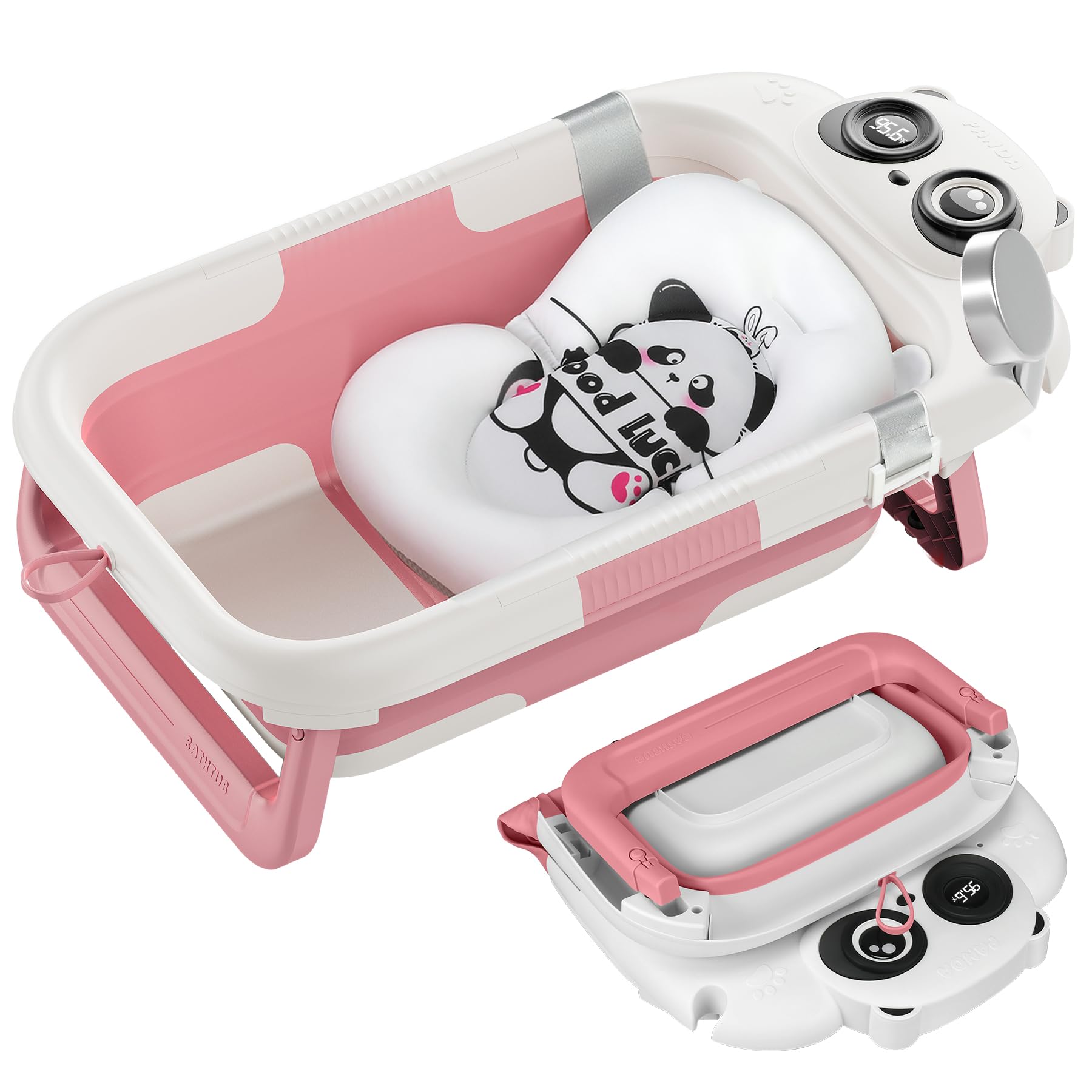 Photo 1 of Foldable Baby Bathtub, Lightweight Bathtub for Infants to Toddlers with Soft Cushion & Thermometer, Portable Baby Tub Newborn to Toddler 0-36 Months(Pink)