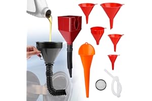 8 Pcs Automotive Oil Funnels, Plastic Oil Funnels Kit Contains Quick-Snap Funnel with Flexible Hose for Oil Change, Wide-Mout