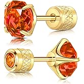 Titanium Flat Back Stud Earrings Cubic Zirconia Screw Back Earrings for Men Women Hypoallergenic Cartilage Earring Piercing Jewelry 6mm