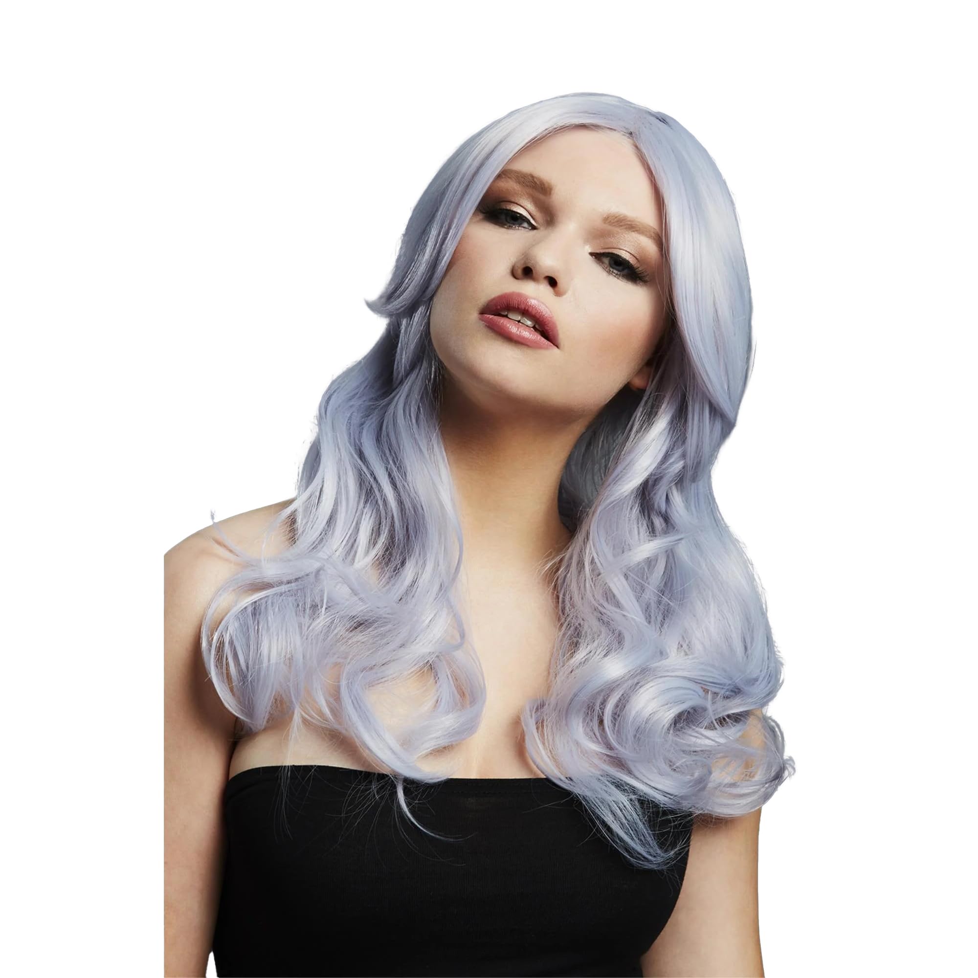 Smiffys Fever Nicole Wig, True Blend, Silver Lilac Soft Wave, Side Parting, 66cm/26in, Fever Wigs Fancy Dress, Halloween Fancy Dress Accessories Dress Up Wigs