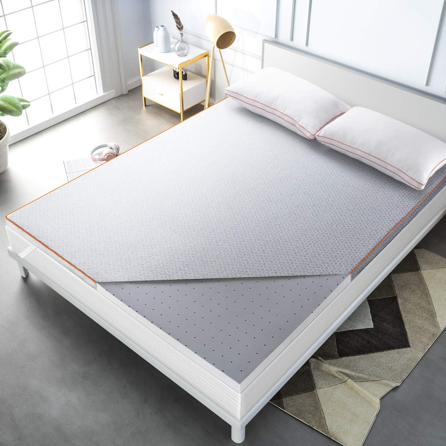 Maxzzz 2" Bamboo Charcoal Infused Memory Foam Mattress Topper, Hypoallergenic & Odor-Resistant Foam Toppers for Bed with Washable Cover, Ventilated & CertiPUR-US Certified Foam Bed Topper, Full Size: Kitchen & Dining