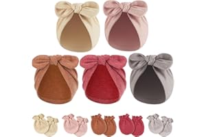 DRESHOW BQUBO Newborn Baby Girls Hats Mittens Set Hospital Hat Beanie Infant Bow Hats Baby Cotton Gloves No Scratch Mittens