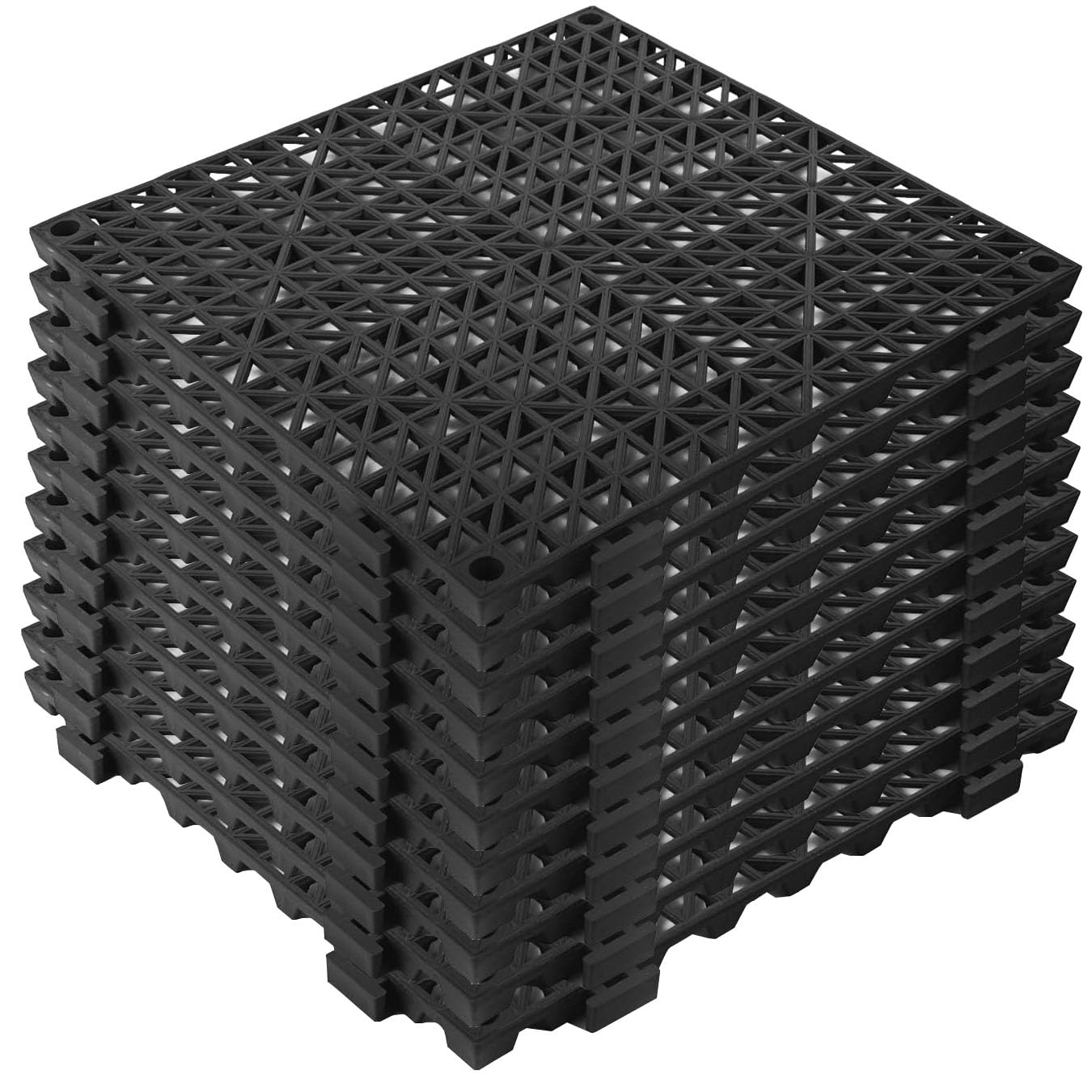 Photo 1 of 12 Pack Black Interlocking Floor Tiles 12"x12" - PVC Non-Slip Drainage Mats, Waterproof Puzzle Flooring for Pool Decks, Slippery Showers & Garage Floors | Cut-to-Fit for Elderly, Kids, Pets by CAMVNG