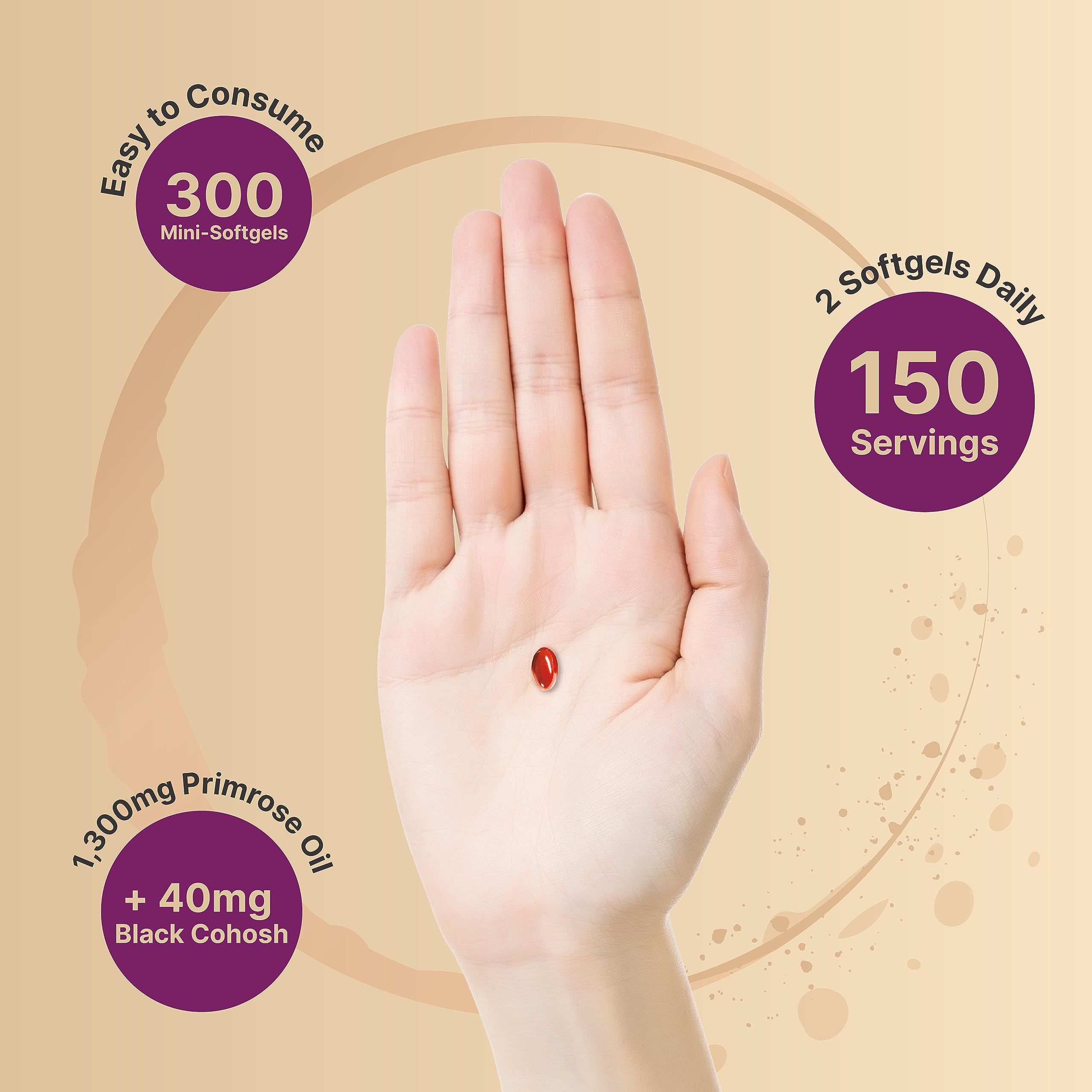 NatureBell Evening Primrose Oil with Black Cohosh, 1,300mg Per Serving, 300 Mini-Softgels | Cold Pressed Seeds, Retains 130mg GLA for Womens Health & Skin Care Support – Hexane Free, Non-GMO