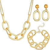 coadipress Chunky Necklace Earrings Bracelet Set for Women Colourful Gold Plated Boho Statement Earrings Cuban Link Chain Collar Necklace Retro Neon 80s Jewelry Gift