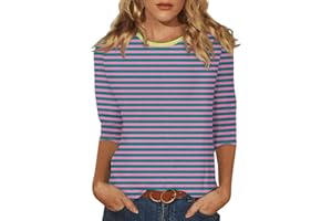 SLQDGMRYZ 3/4 Length Sleeve Womens Tops Summer Three Quarter Striped Shirts Dressy Casual Printed Tunic Tops Women Blouses