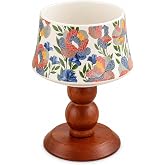 Mid-Century Ceramic Candle Holder, Wooden Base, Floral Goblet, 5.5