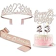 23 Birthday Decorations for Women Including Sash and Tiara, Cake Topper and Candles, 23rd Birthday Gifts for Women, Rose Gold Party Decor Supplies